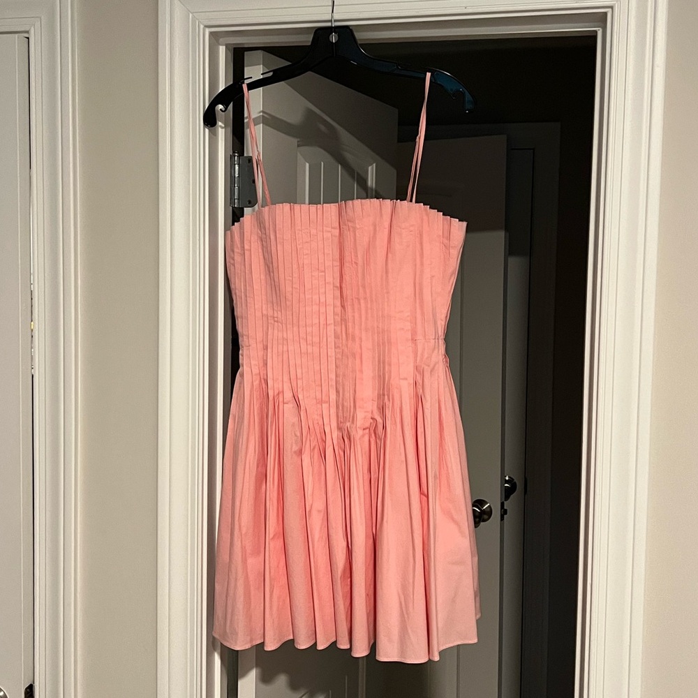 STAUD Pink Pleated Mini Dress